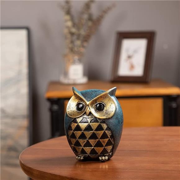 Owl Statue Home Decor,Owl Figurines for Bookshelf Bedroom Living Room Office - Picture 2 of 6